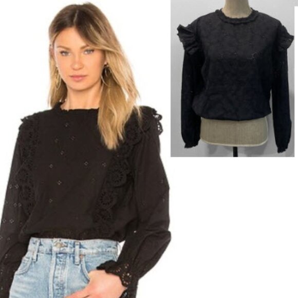 Forever 21 Black Eyelet Lace Blouse size small - Picture 1 of 16
